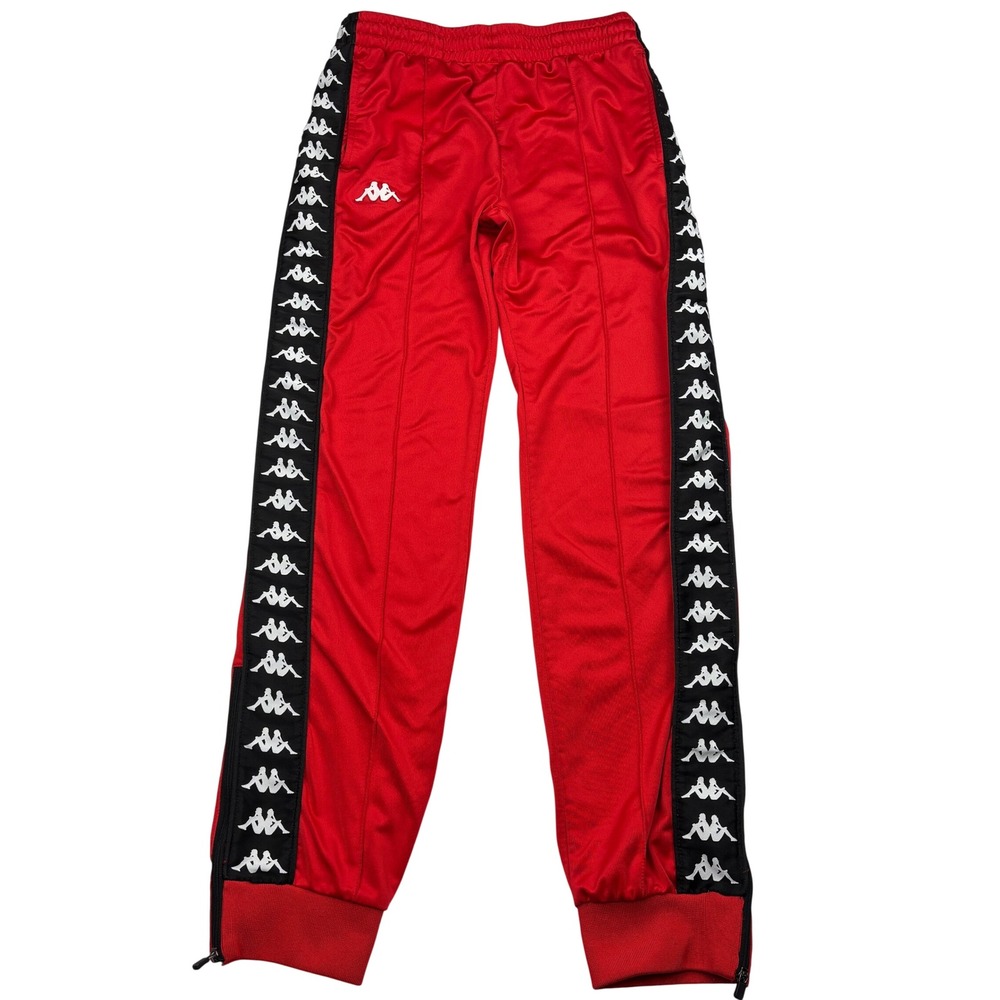 Kappa Mens Small Red Black Banda Logo Tape Zip Ankle Tricot Track‎ Pants Joggers